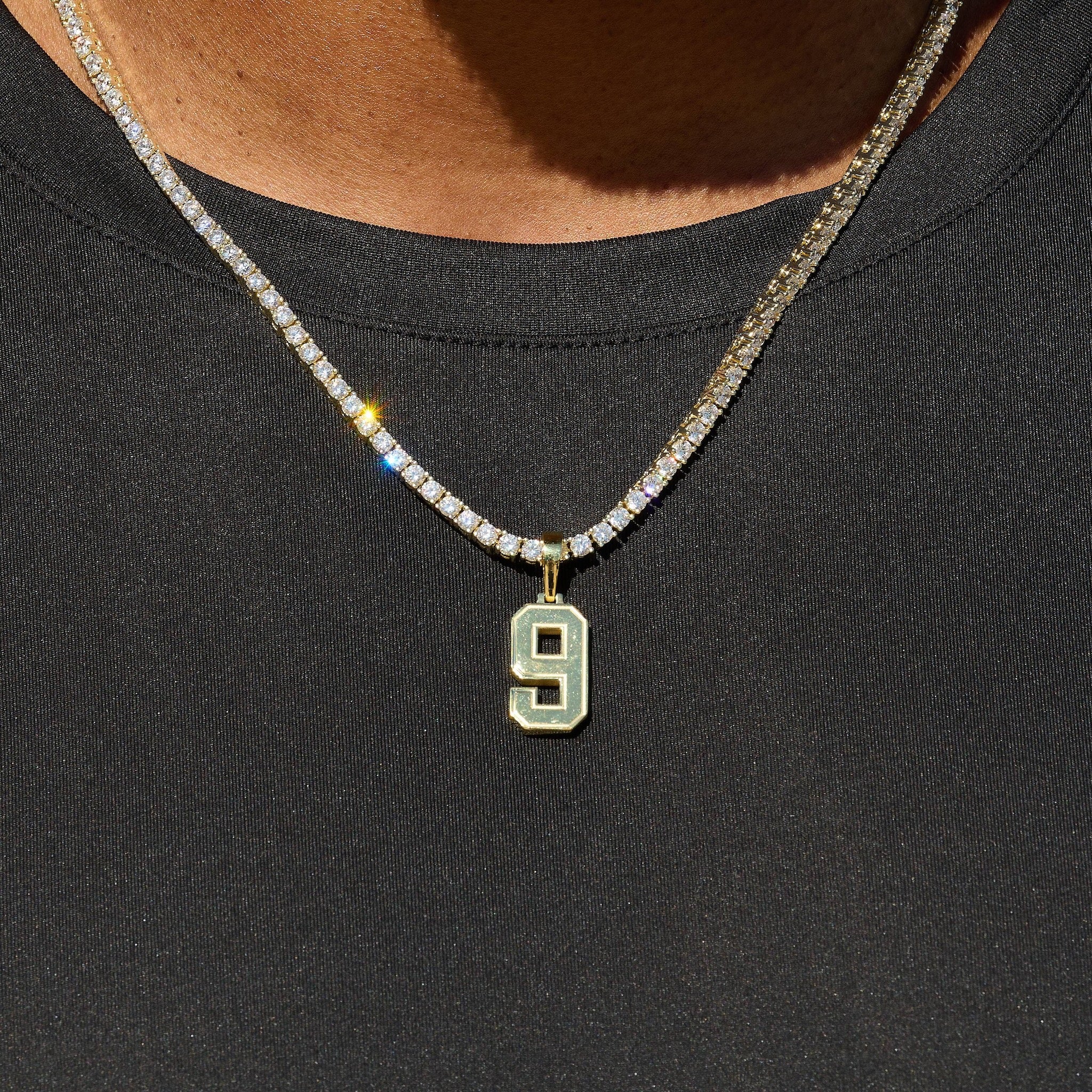 Micro Block Number Pendant in Yellow Gold - Image 10