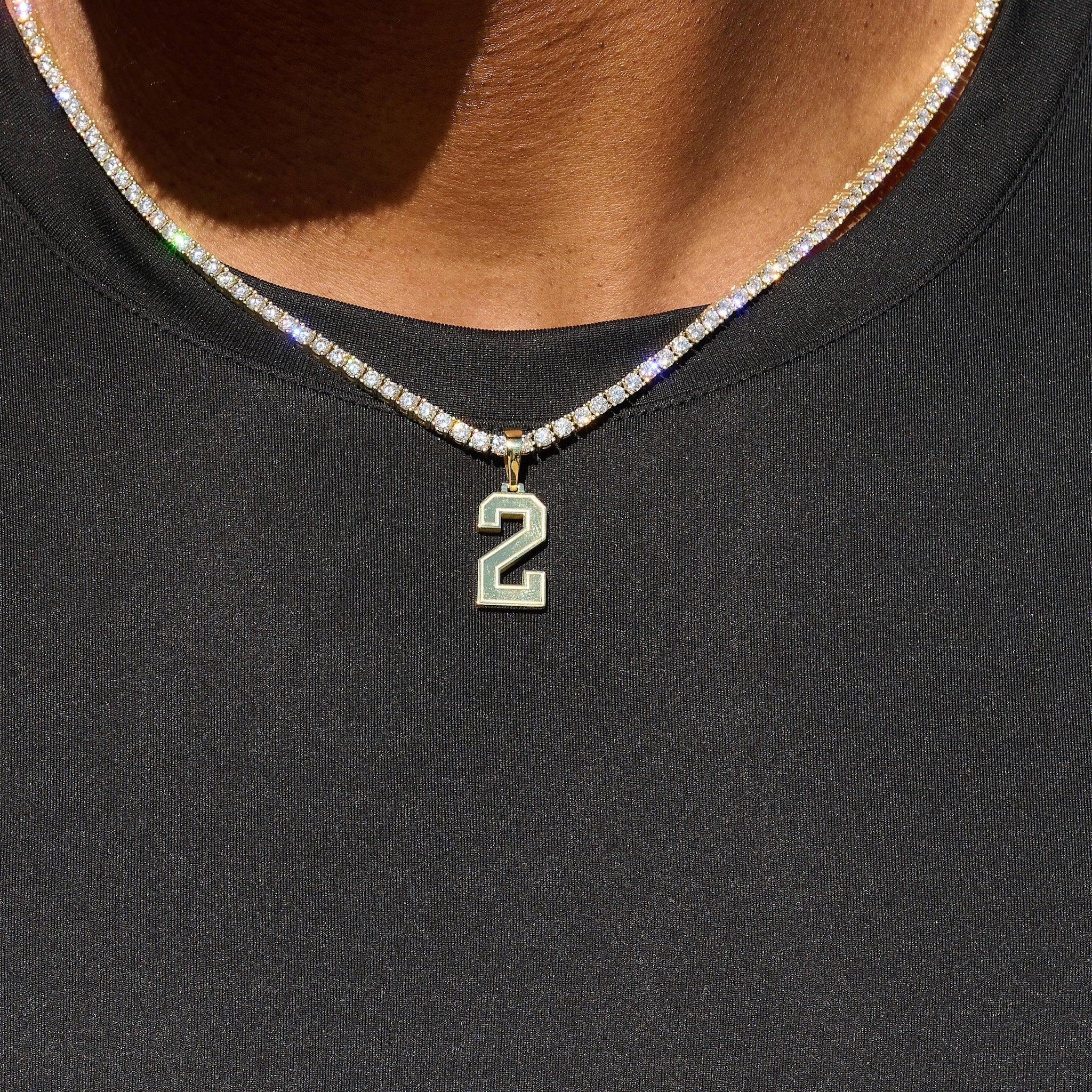 Micro Block Number Pendant in Yellow Gold - Image 3