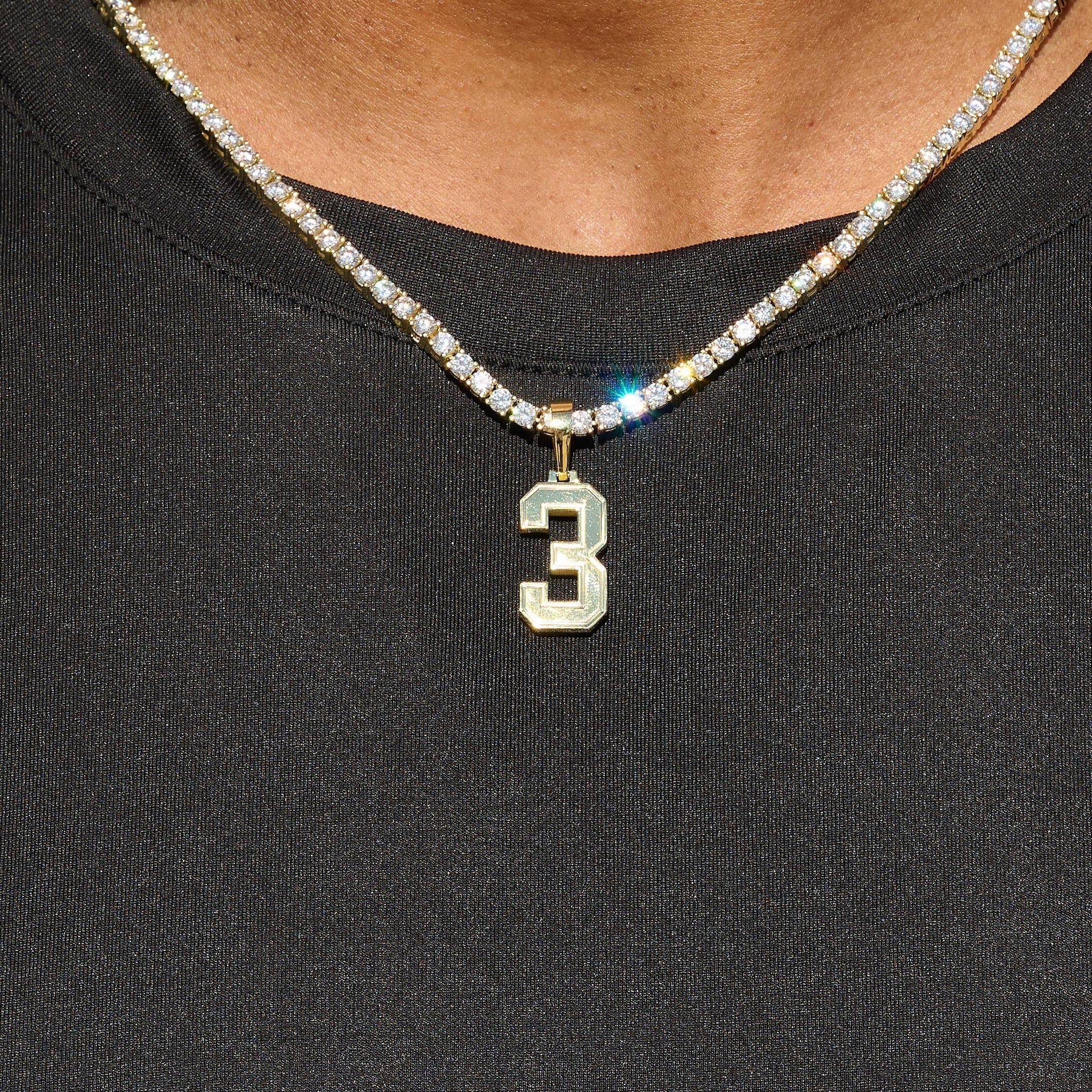Micro Block Number Pendant in Yellow Gold - Image 4
