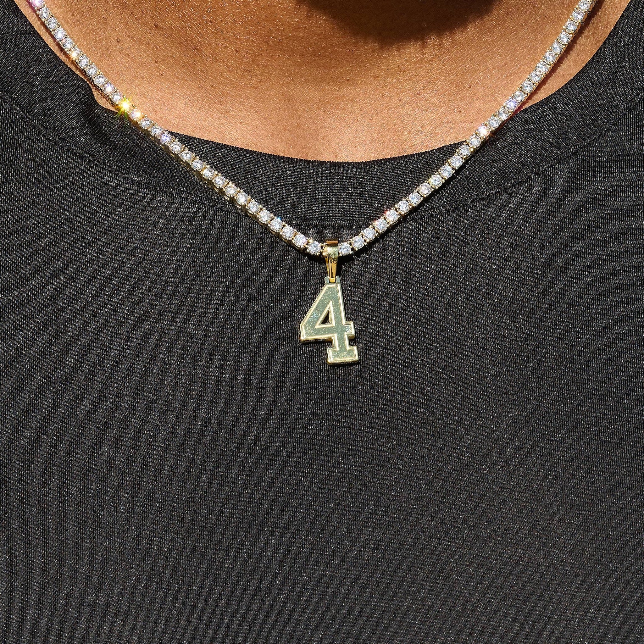 Micro Block Number Pendant in Yellow Gold - Image 5