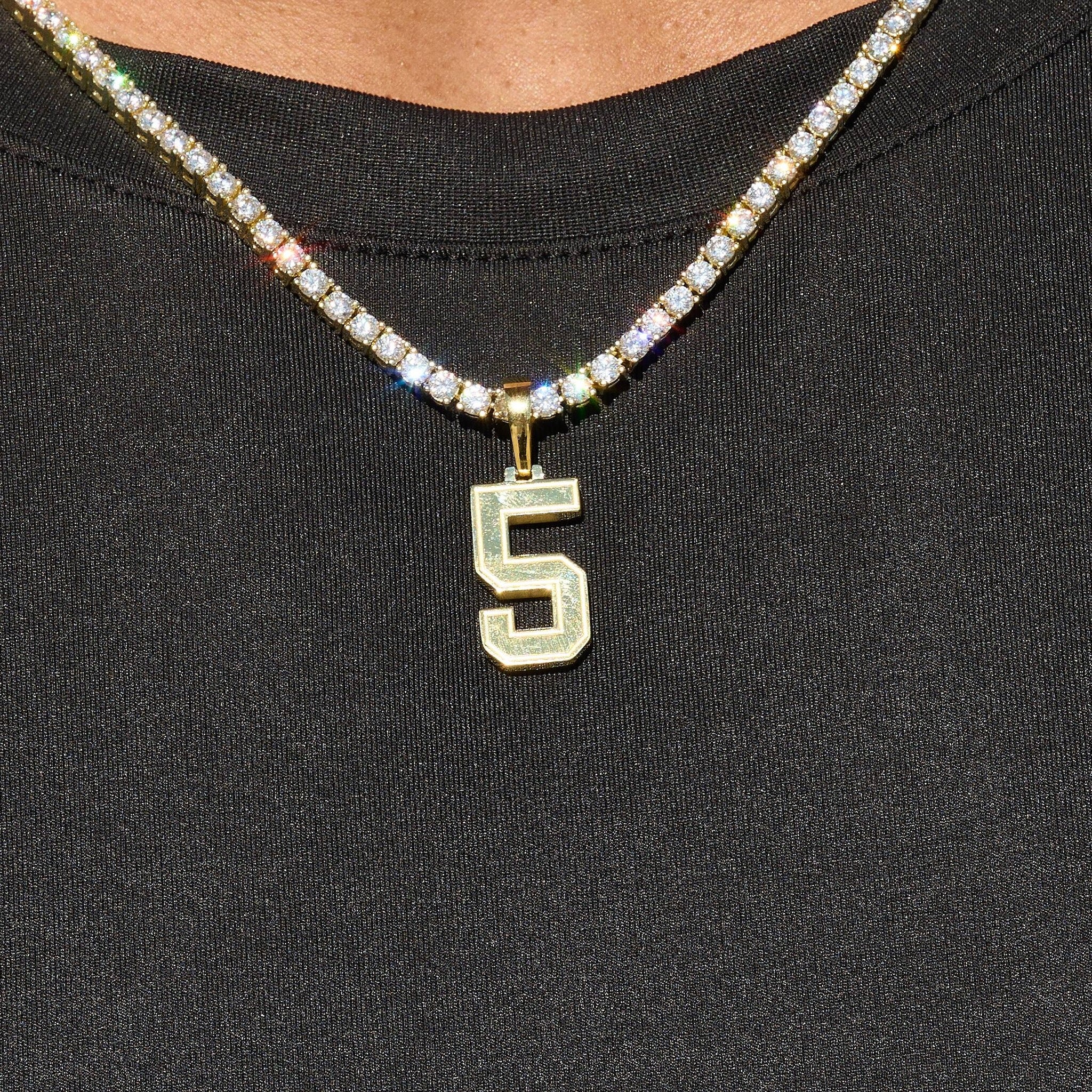 Micro Block Number Pendant in Yellow Gold - Image 6