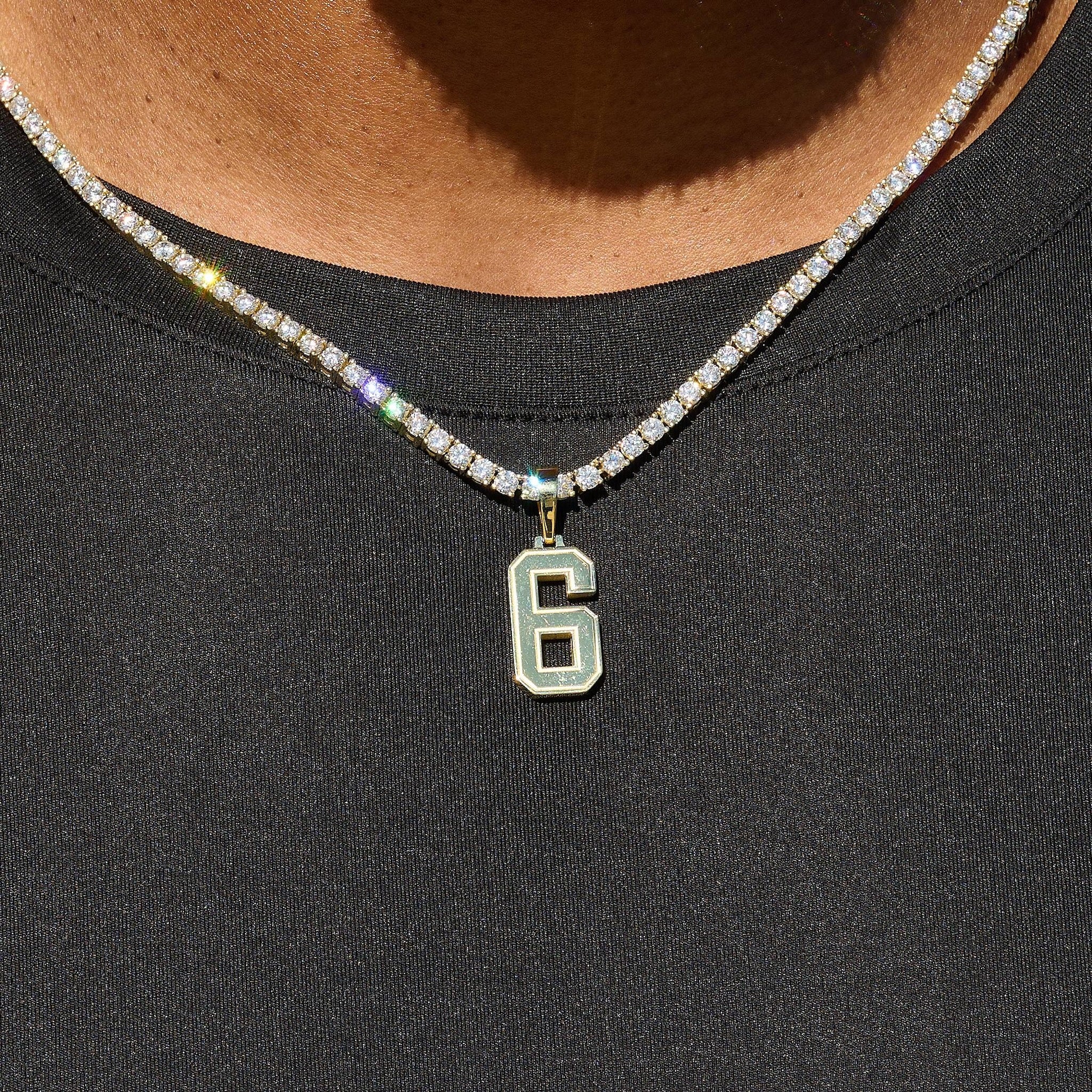 Micro Block Number Pendant in Yellow Gold - Image 7