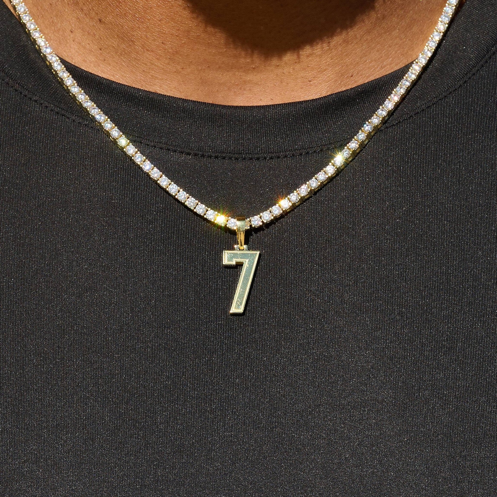Micro Block Number Pendant in Yellow Gold - Image 8