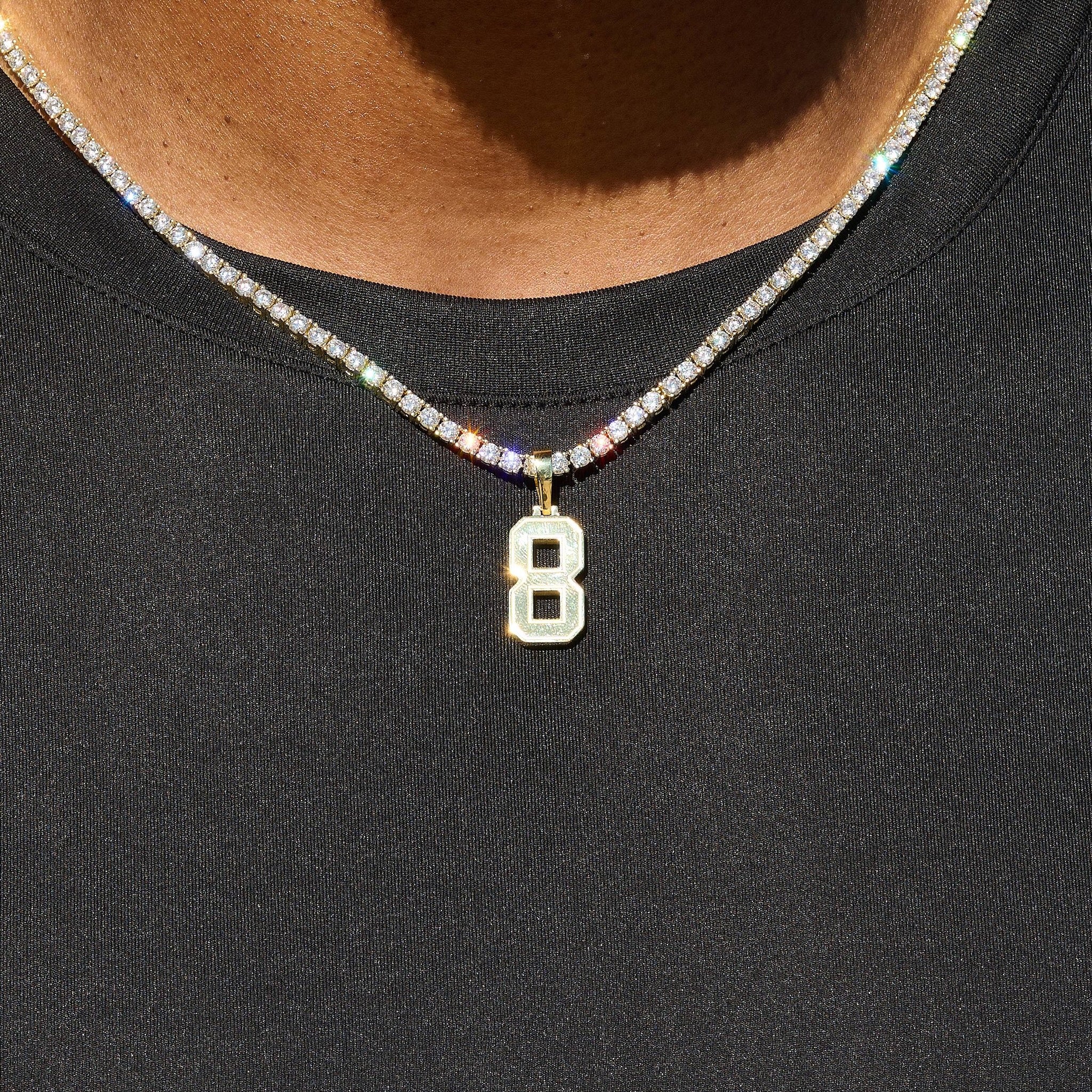 Micro Block Number Pendant in Yellow Gold - Image 9