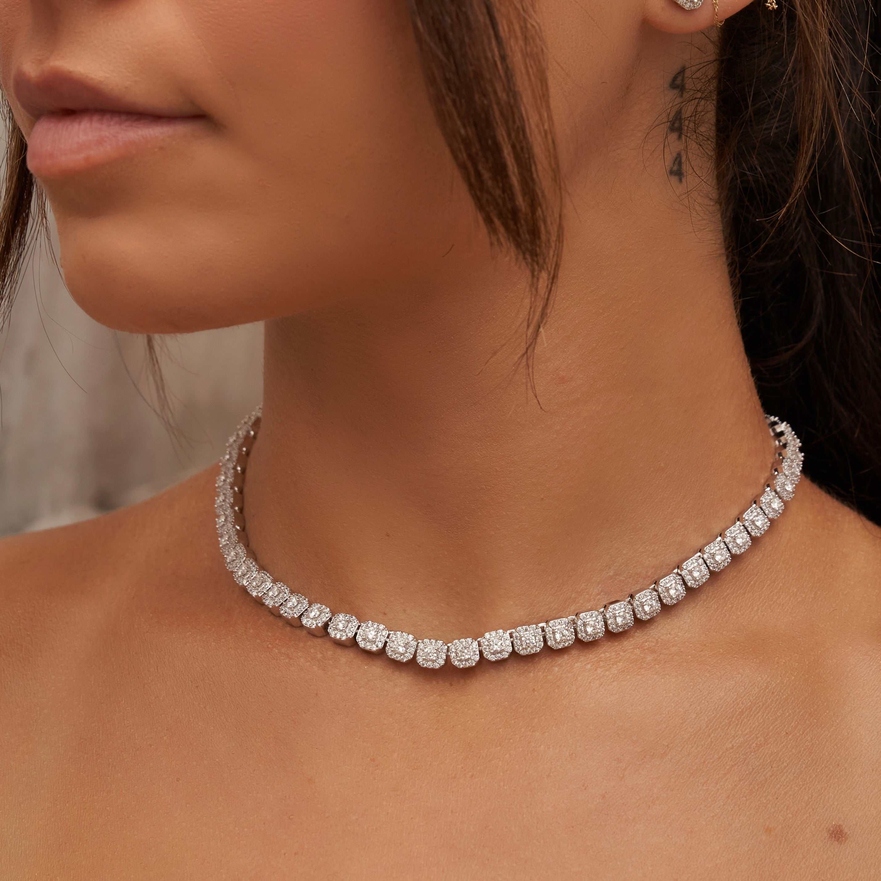 Micro Clustered Tennis Necklace in White Gold - Image 3