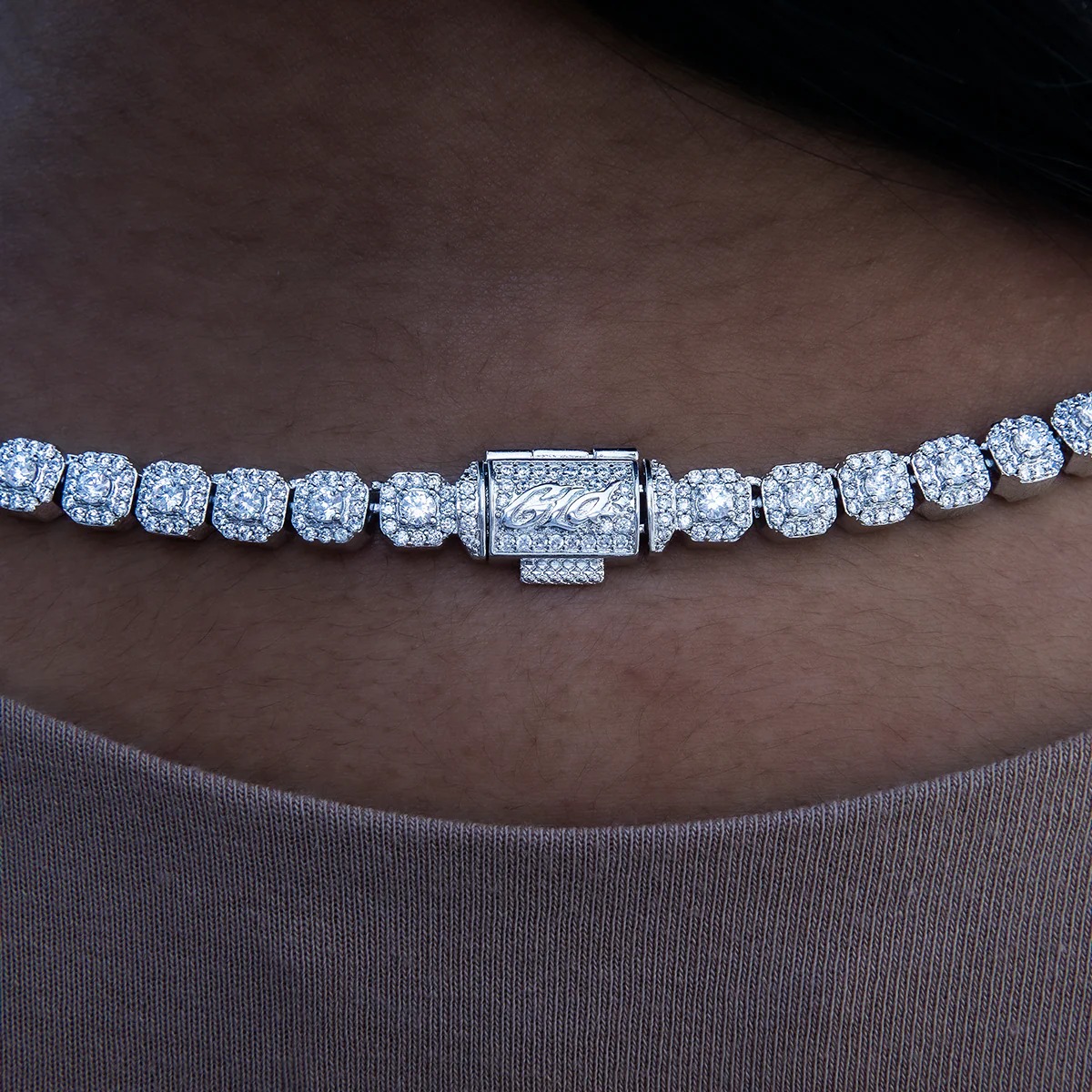 Micro Clustered Tennis Necklace in White Gold - Image 5