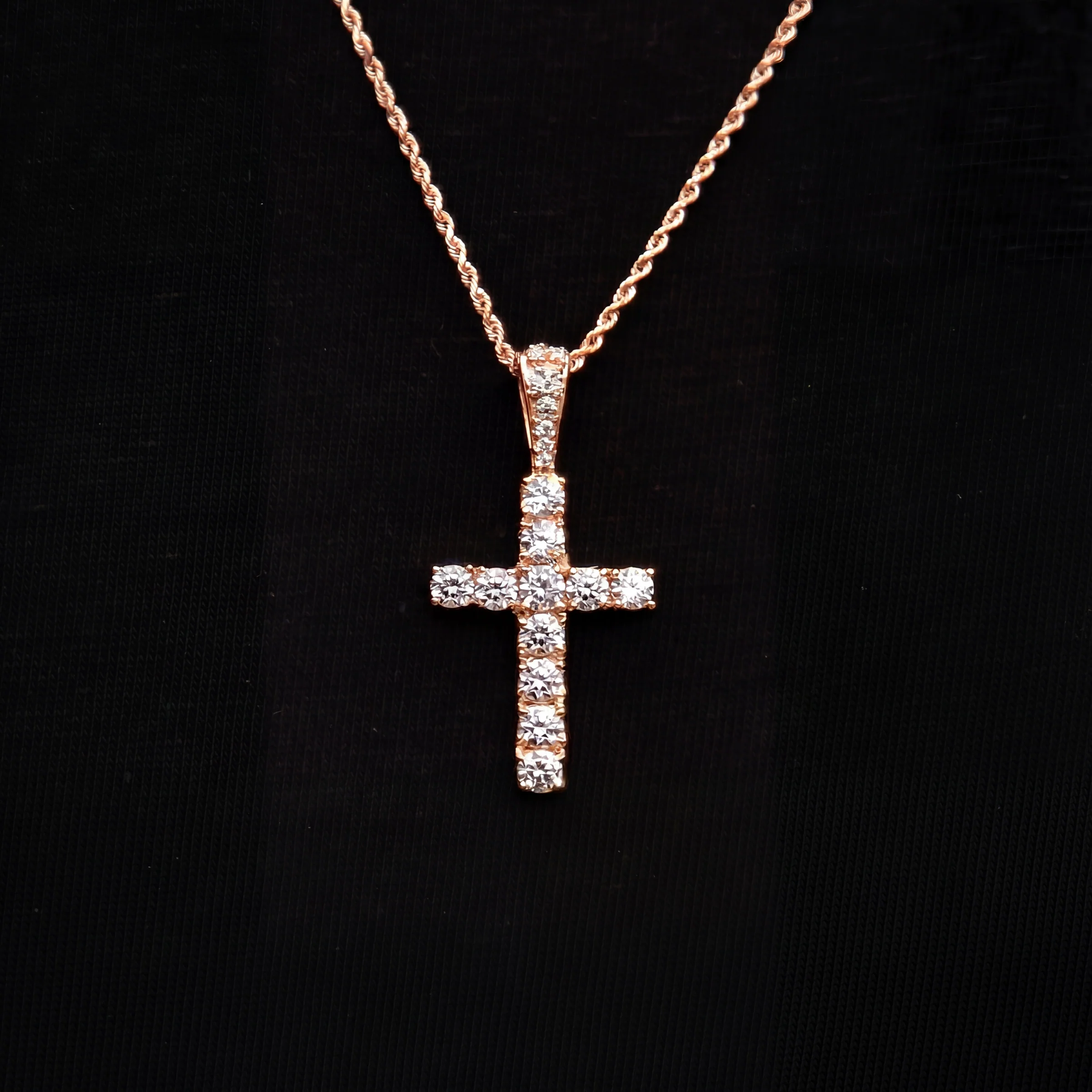 Micro Diamond Cross Pendant + 2MM Rope Chain Bundle in Rose Gold