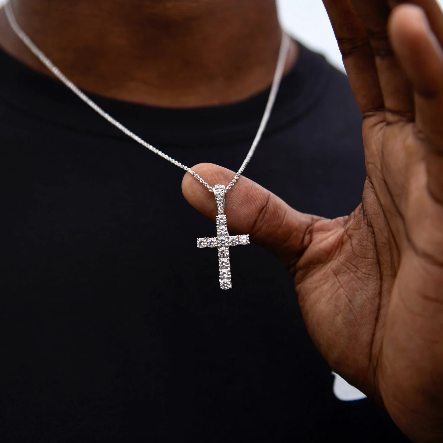 Micro Diamond Cross Pendant + 2MM Rope Chain Bundle in White Gold - Image 2