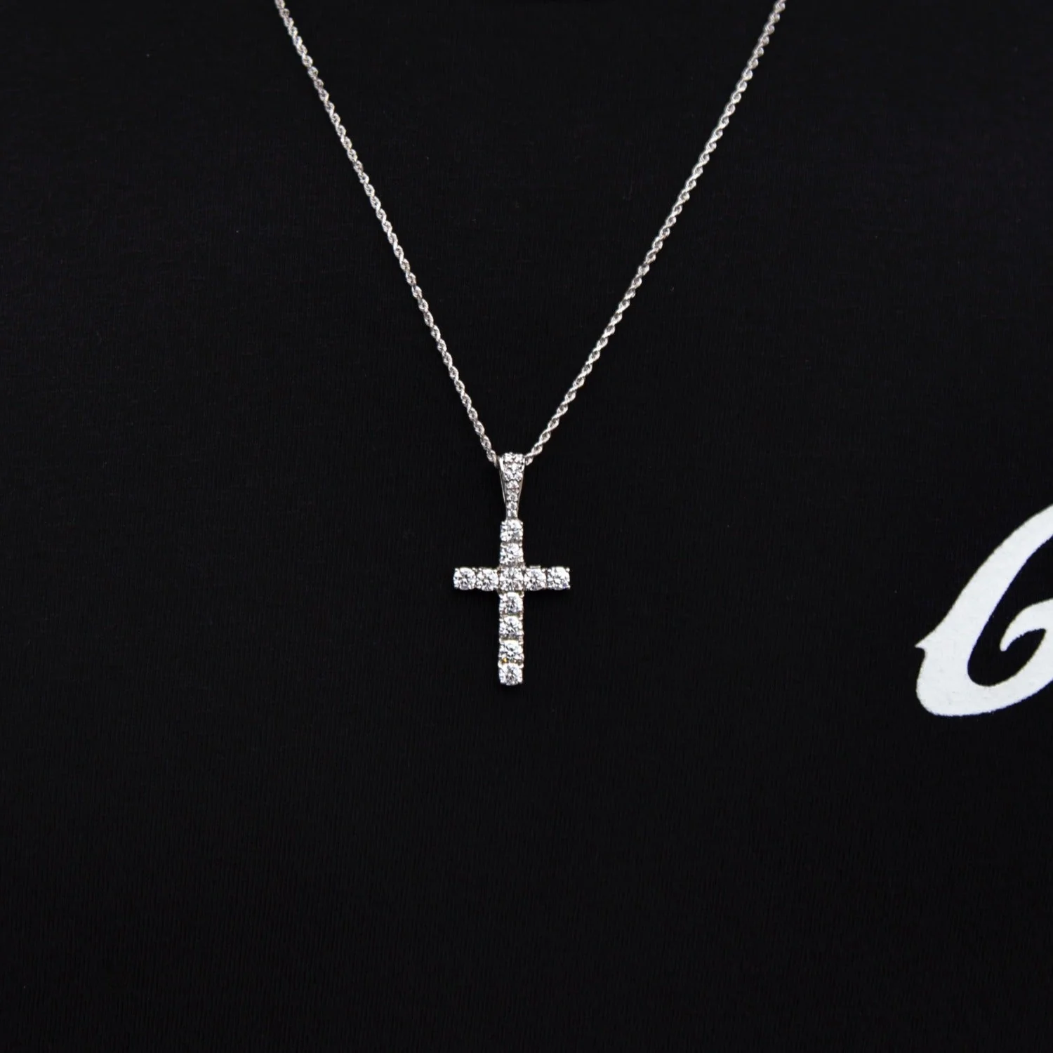 Micro Diamond Cross Pendant + 2MM Rope Chain Bundle in White Gold - Image 3