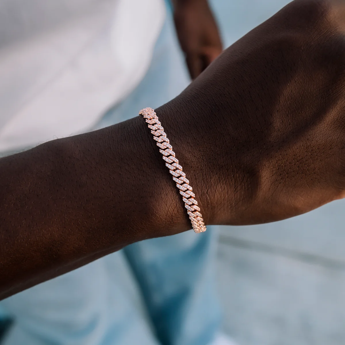 Micro Diamond Prong Cuban Chain + Bracelet in Rose Gold- 6mm - Image 4