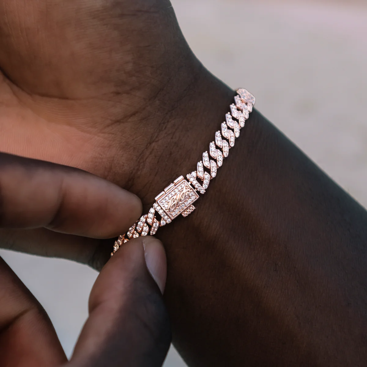 Micro Diamond Prong Cuban Chain + Bracelet in Rose Gold- 6mm - Image 6