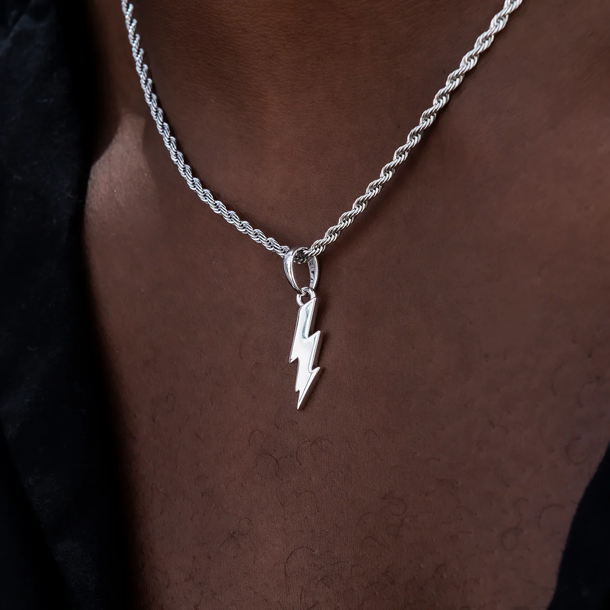 Micro Lightning Bolt Pendant in White Gold - Image 3