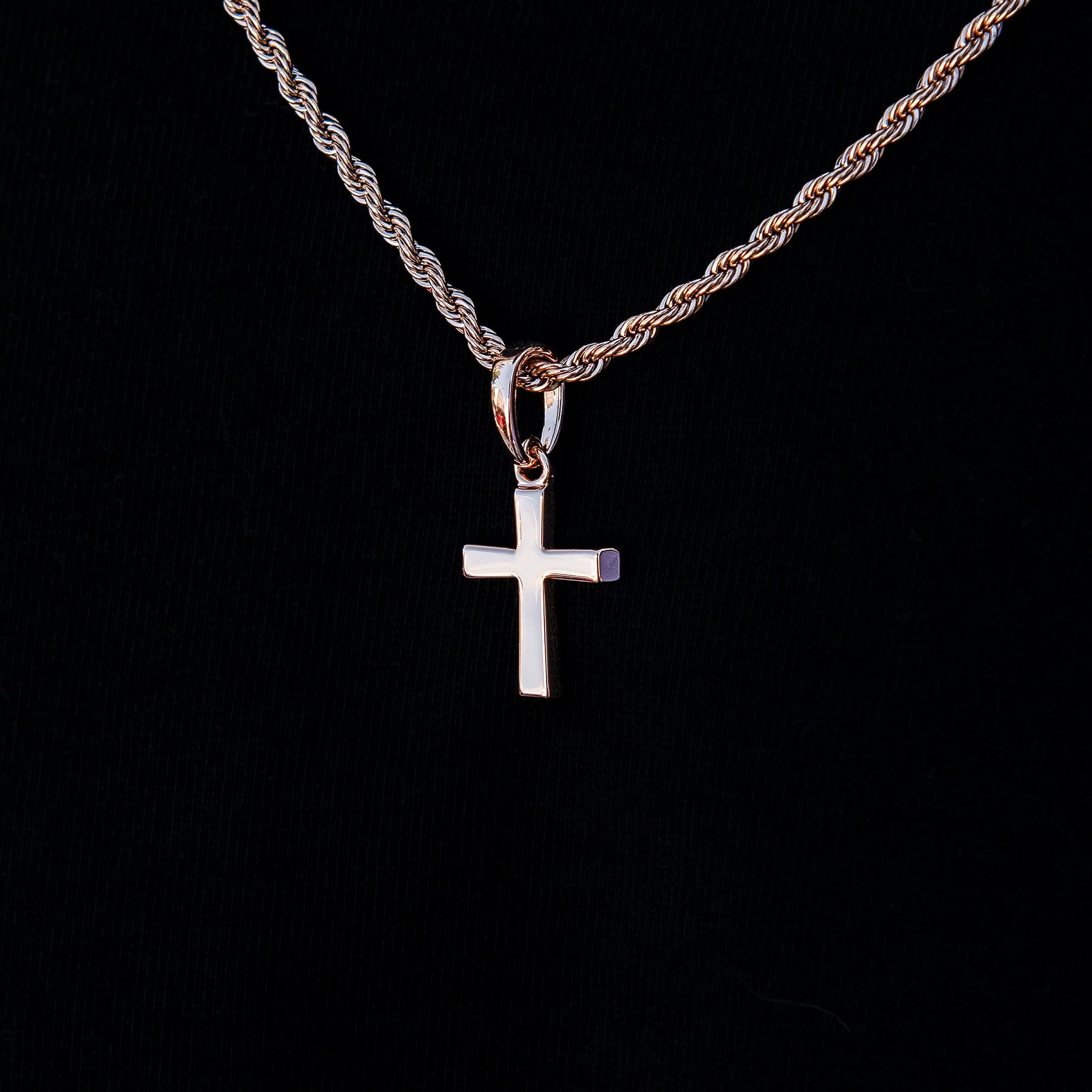 Micro Simple Cross Pendant + 2MM Rope Chain Bundle in Rose Gold - Image 2