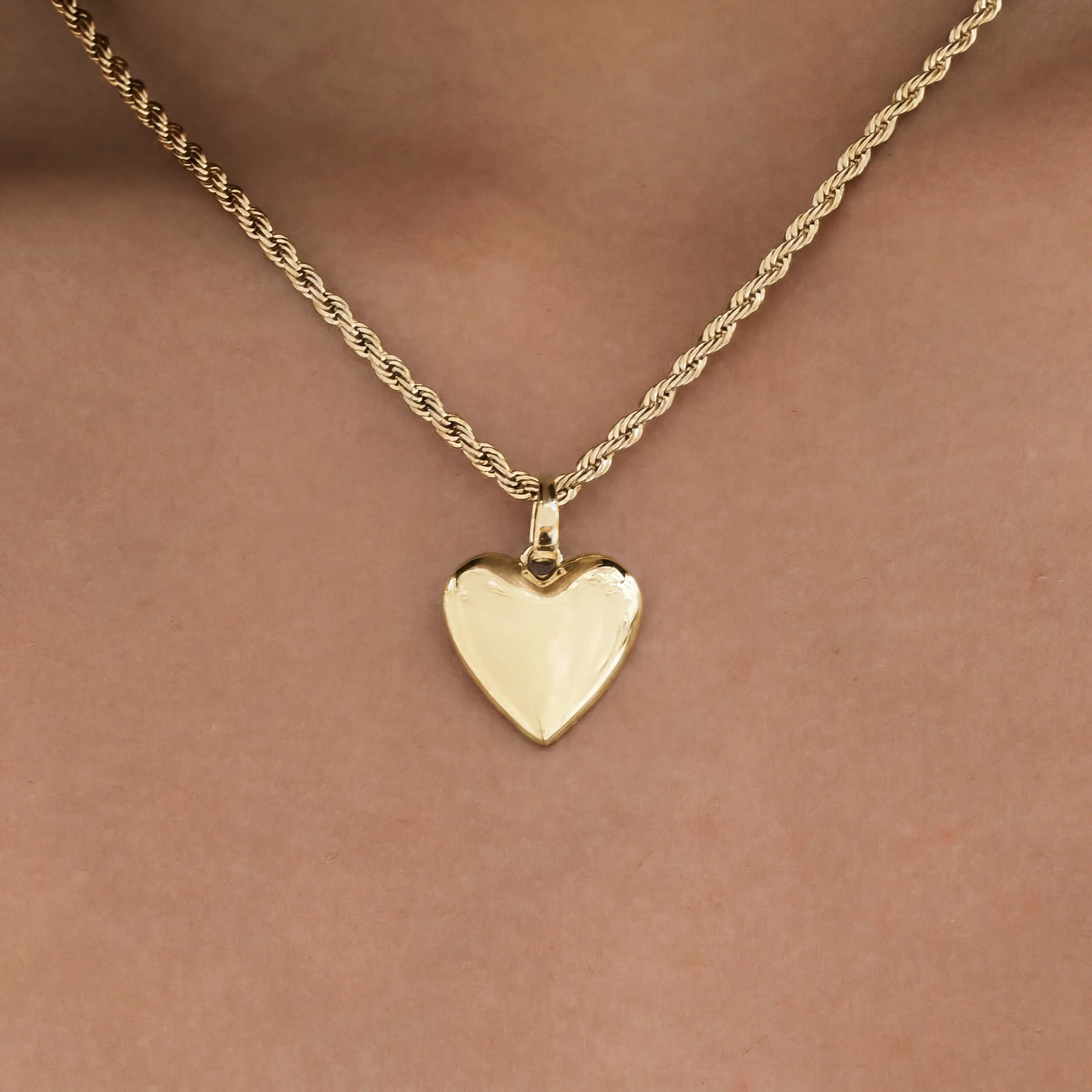 Micro Simple Heart Pendant + 2MM Rope Necklace Bundle in Yellow Gold