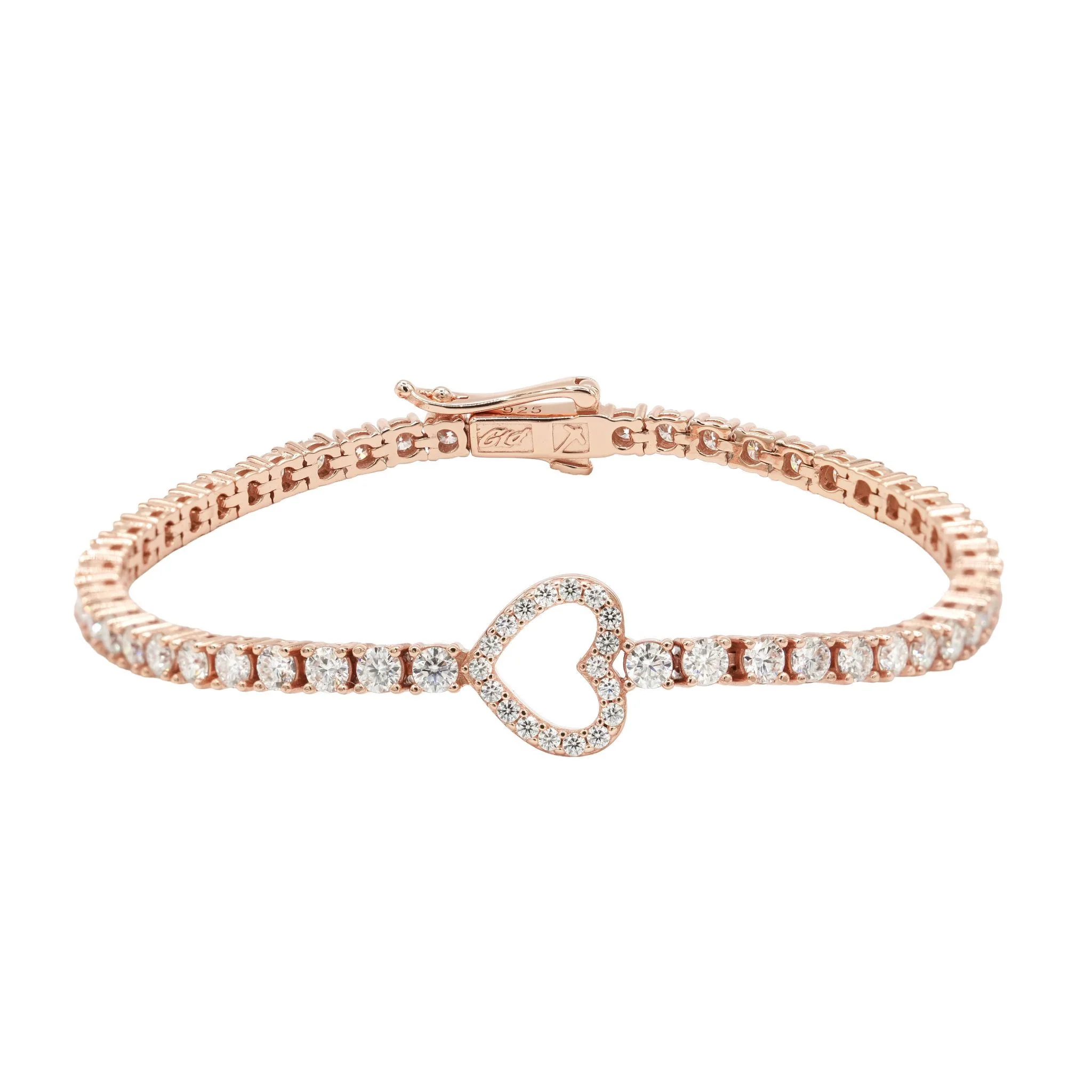 Women's Moissanite Heart Tennis Bracelet in Rose Gold Vermeil - 3mm