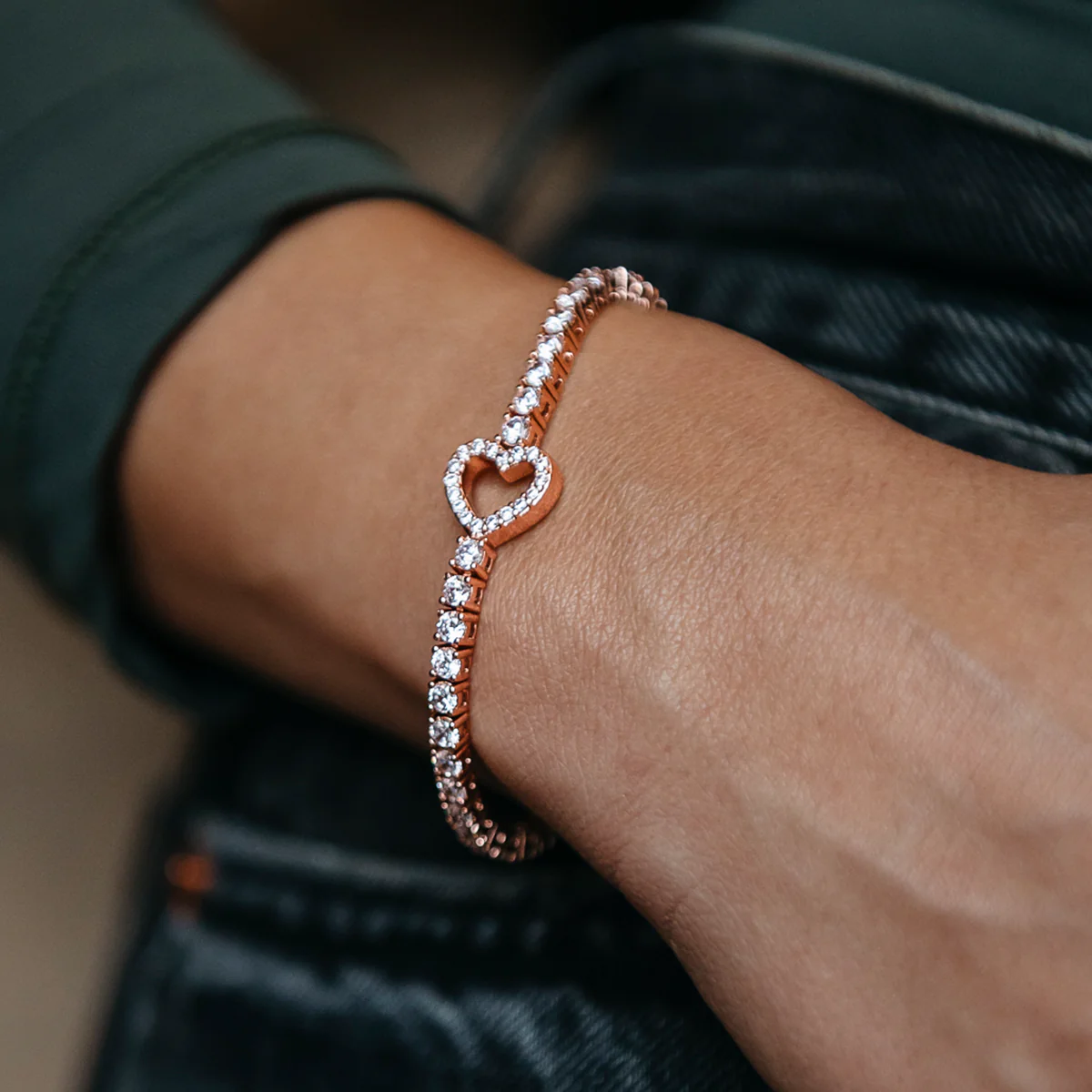 Women's Moissanite Heart Tennis Bracelet in Rose Gold Vermeil - 3mm - Image 2