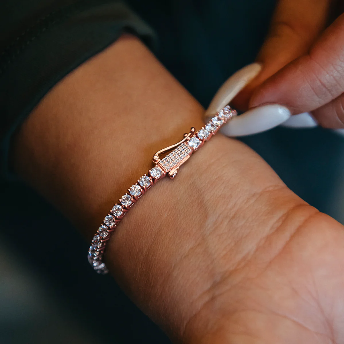 Women's Moissanite Heart Tennis Bracelet in Rose Gold Vermeil - 3mm - Image 3