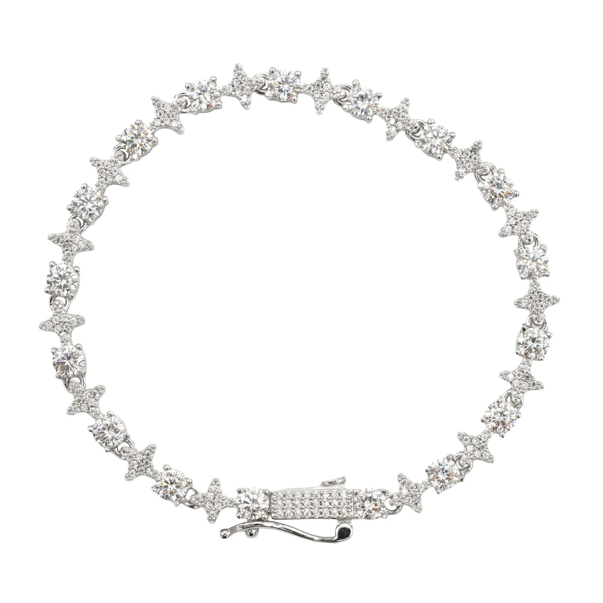 Women's Moissanite Round Stone Star Tennis Bracelet in White Gold Vermeil - 6mm