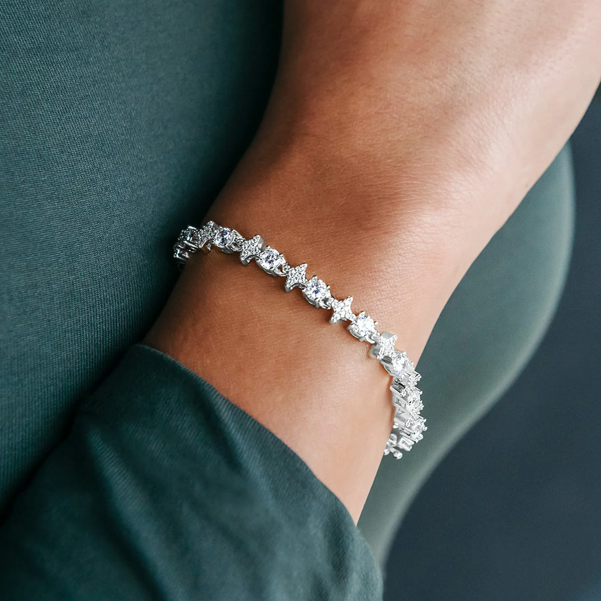 Women's Moissanite Round Stone Star Tennis Bracelet in White Gold Vermeil - 6mm - Image 2