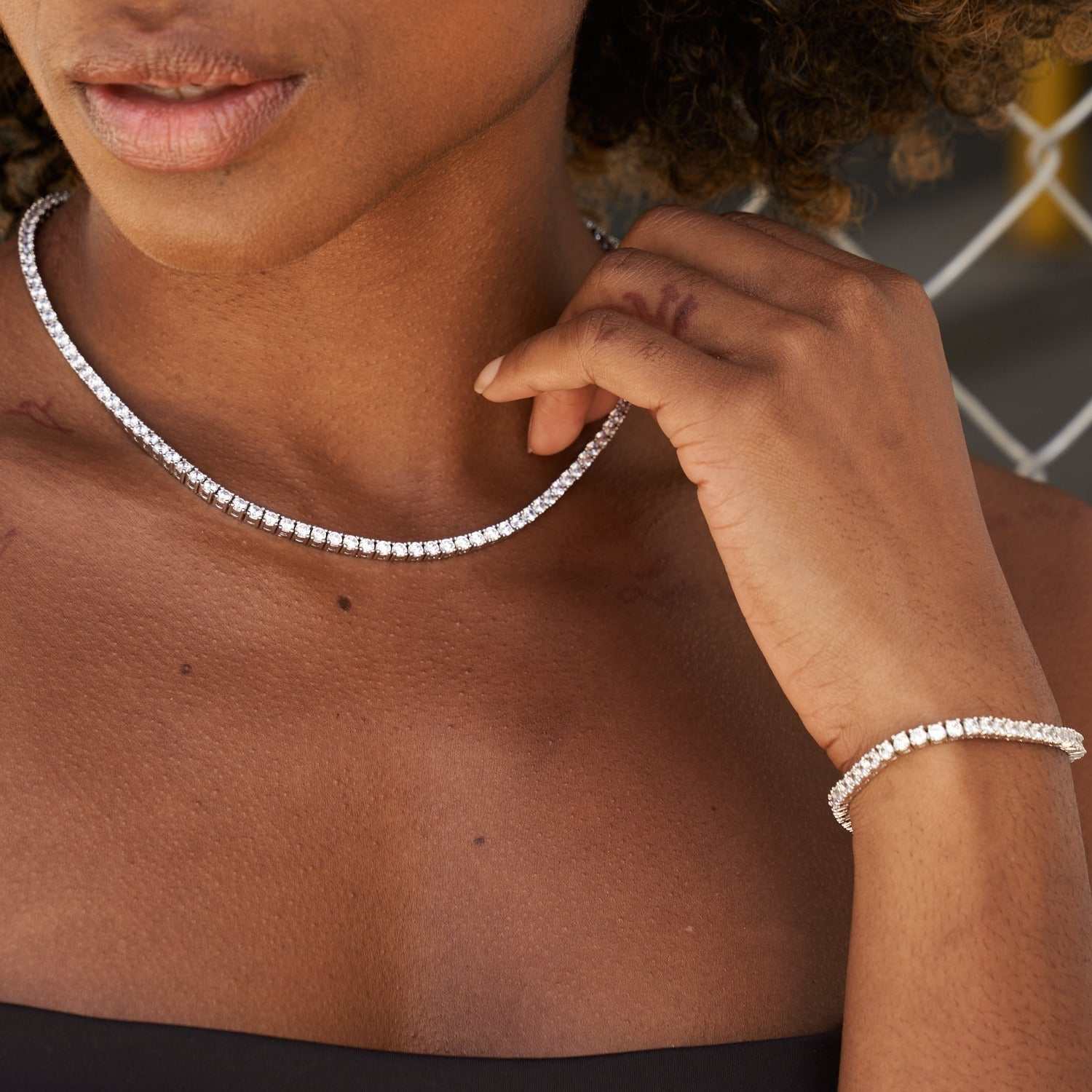 Moissanite Tennis Necklace + Bracelet Bundle in White Gold Vermeil - 3MM
