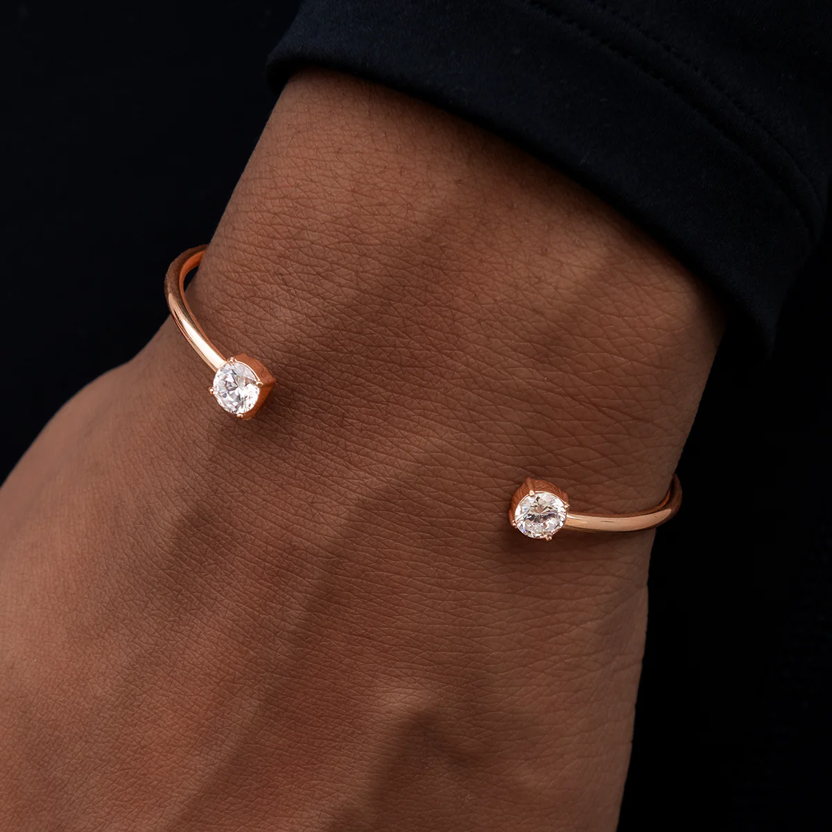 Open-Cuff Bracelet with Round Cut Stones in Rose Gold - Image 2
