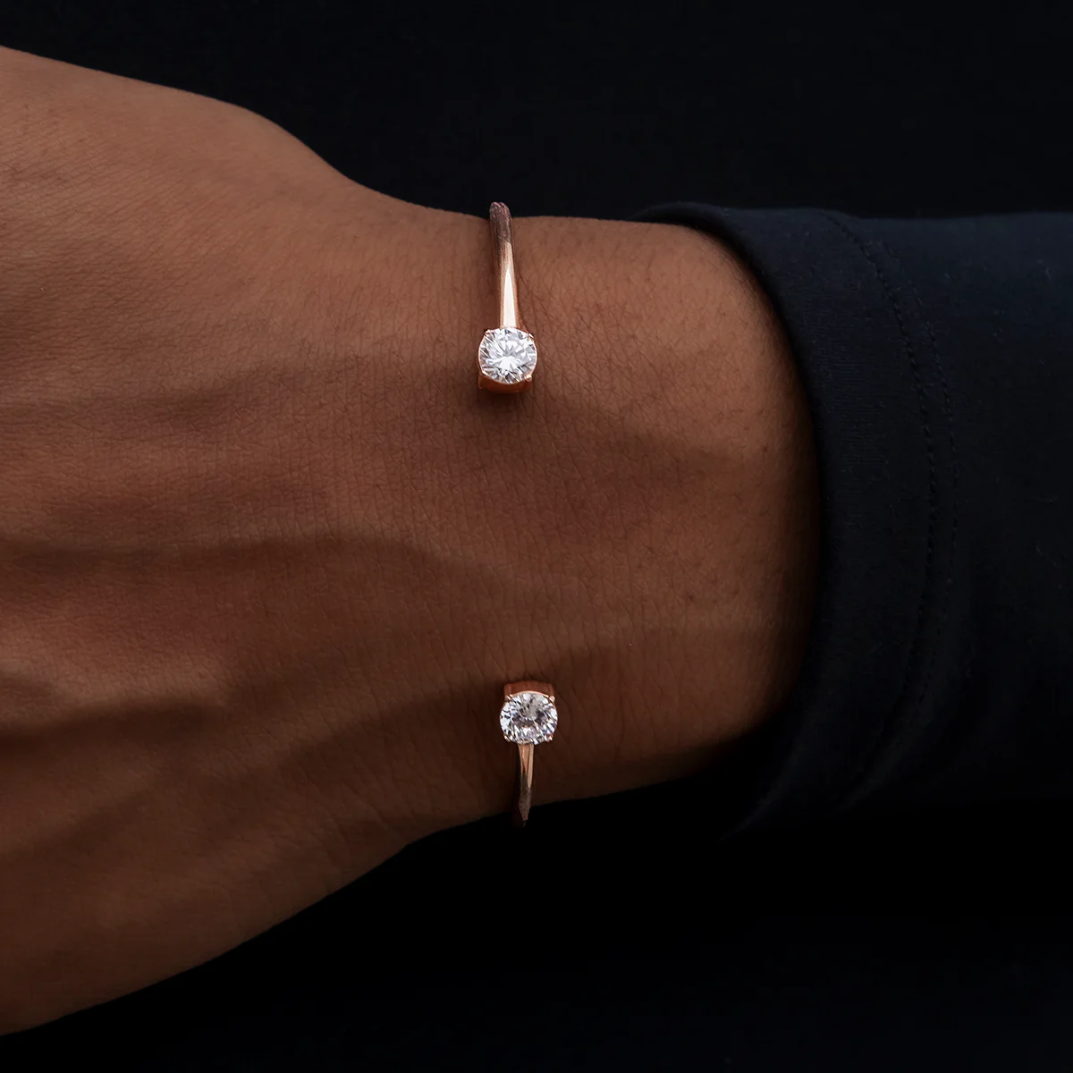 Open-Cuff Bracelet with Round Cut Stones in Rose Gold - Image 3