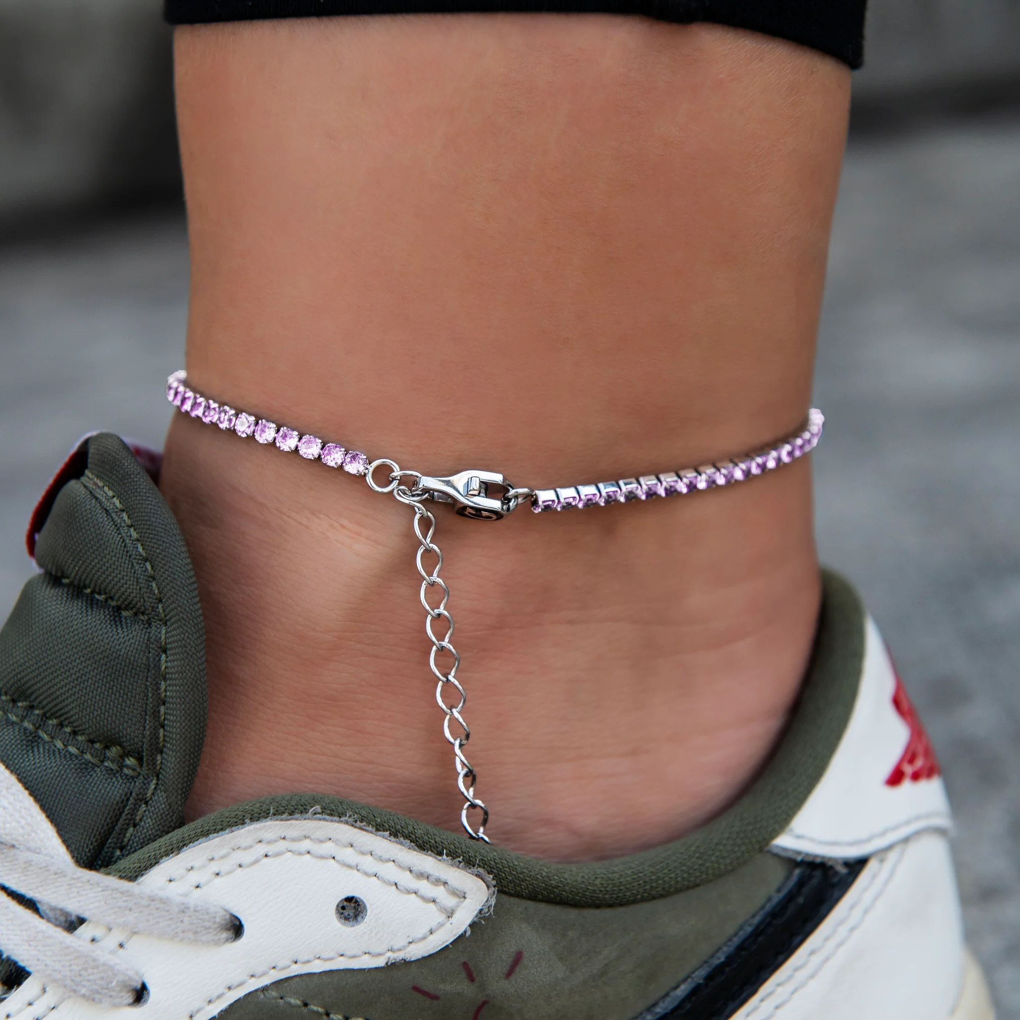 Pink Diamond Micro Tennis Anklet - Image 2
