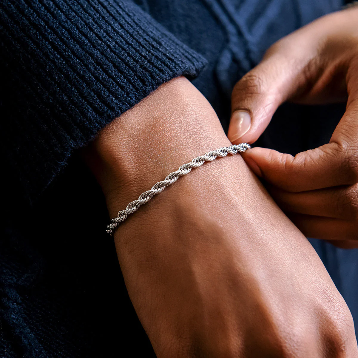 Rope Chain Bracelet in Sterling Silver - 4mm - Image 2