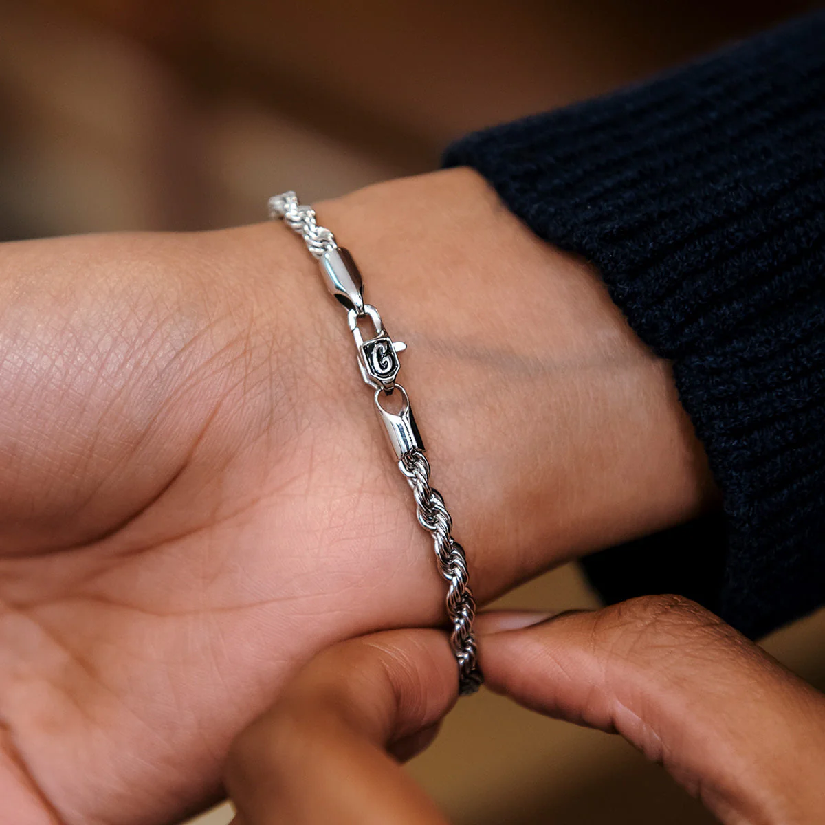 Rope Chain Bracelet in Sterling Silver - 4mm - Image 3