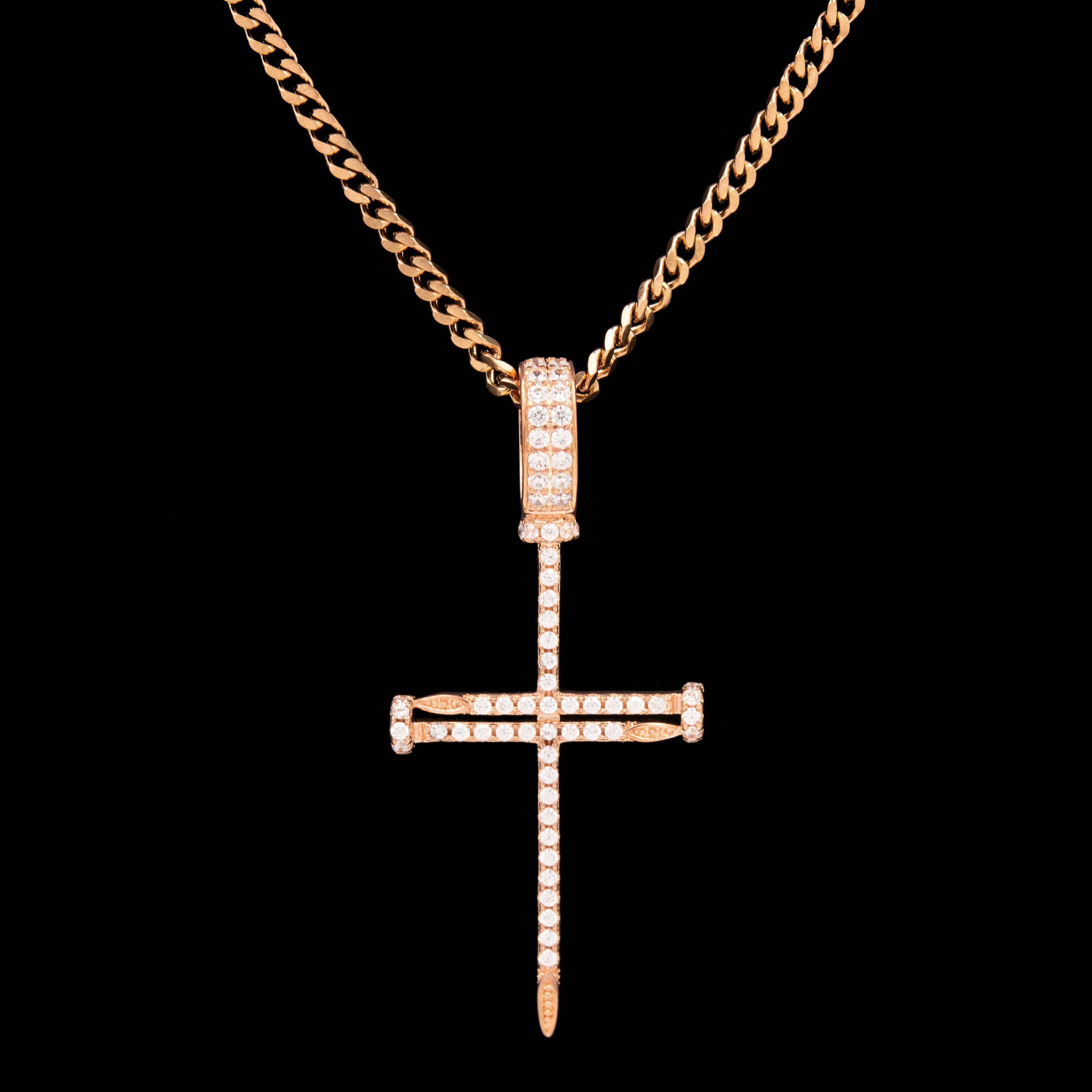 Iced Nail Cross in Rose Gold - Image 3
