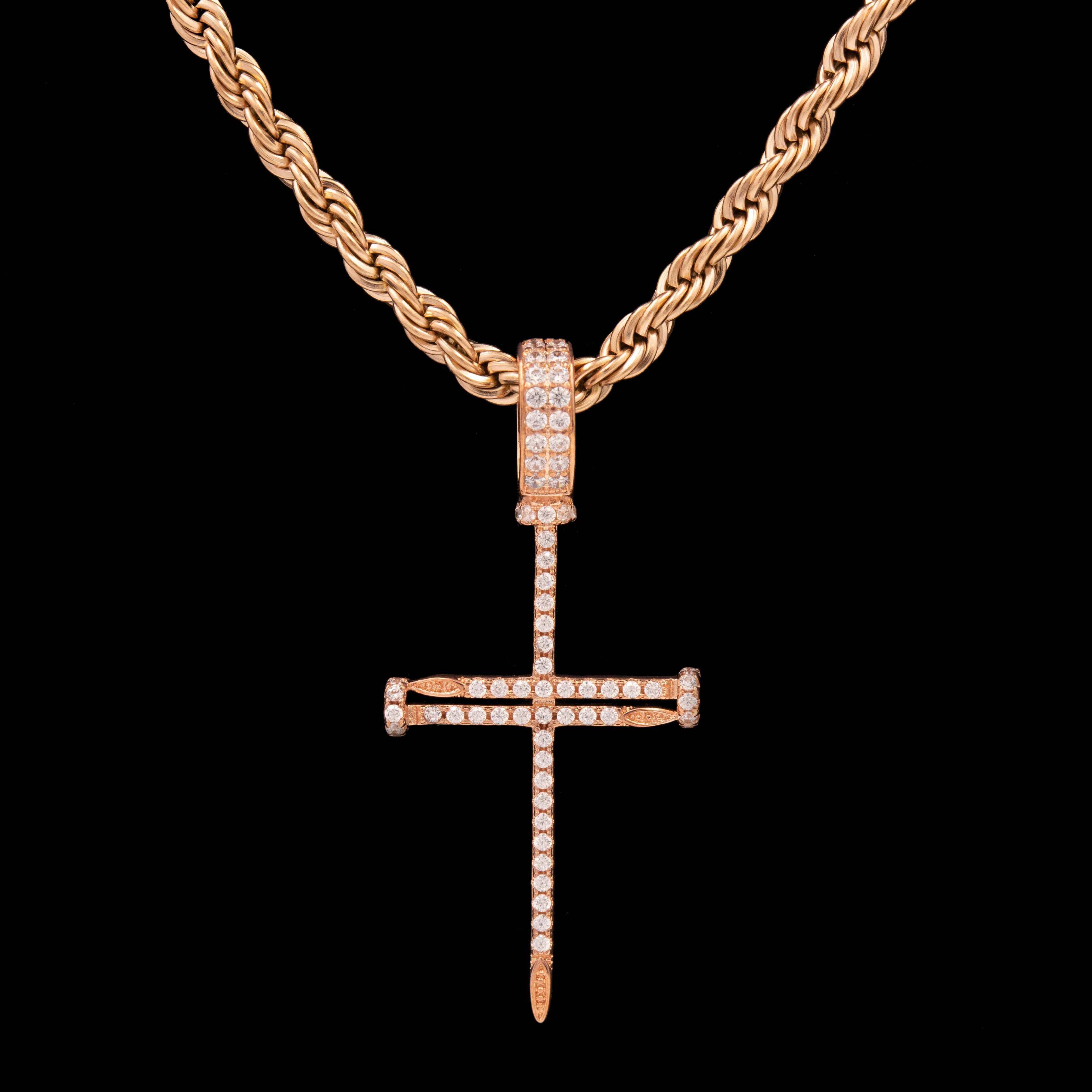 Iced Nail Cross in Rose Gold - Image 5
