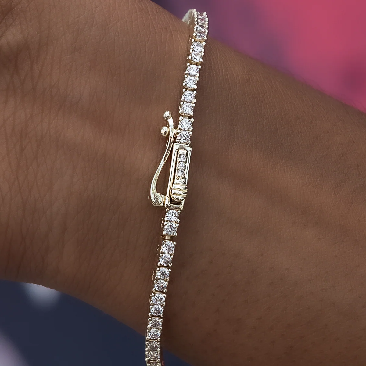 Diamond Tennis Bracelet in Yellow Gold- 2mm - Image 4