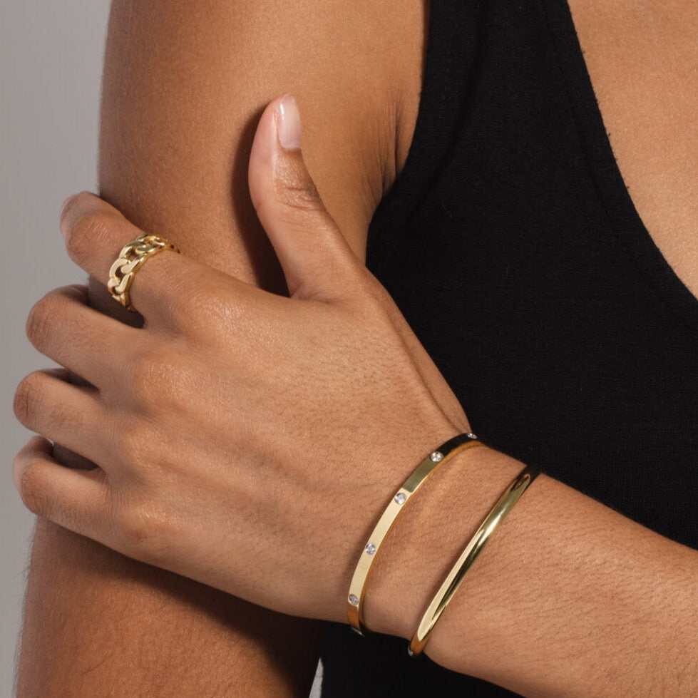 Stationed Stone Open Cuff Bracelet - Yellow Gold - Image 3