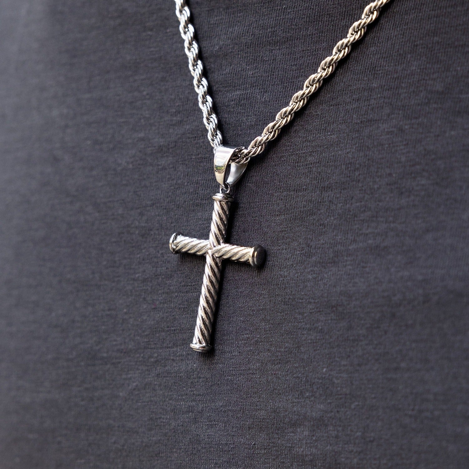 Twisted Rope Cross Pendant in White Gold - Image 2