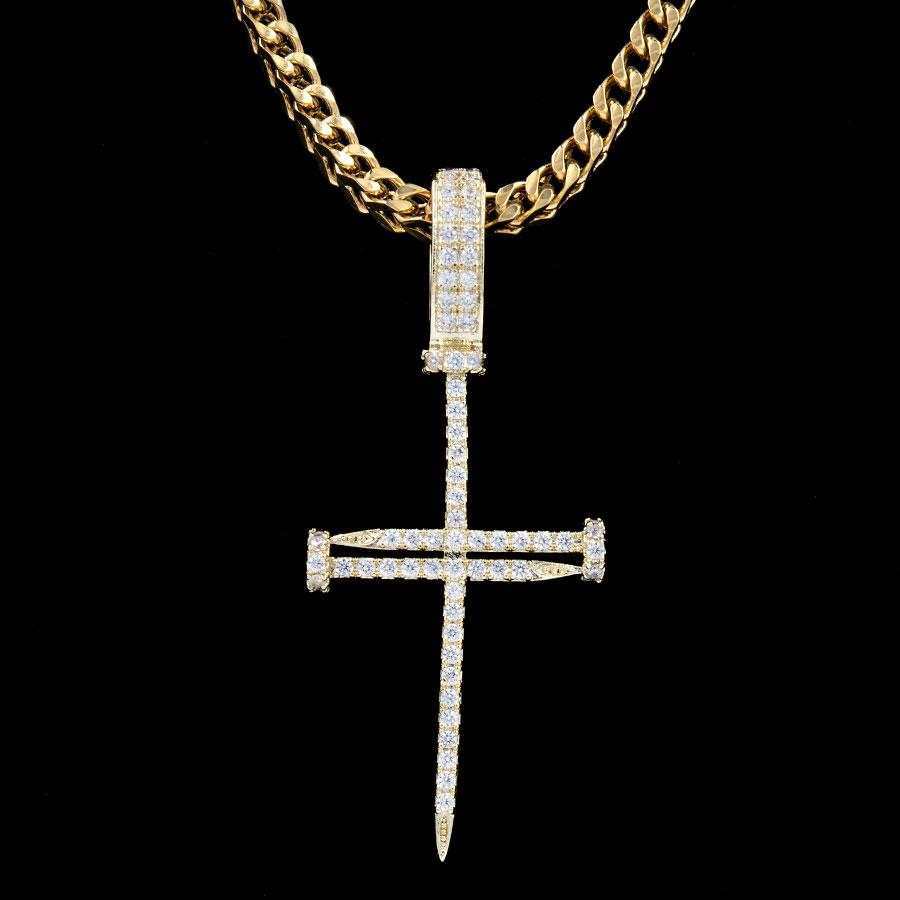Iced Nail Cross in Yellow Gold - Image 3