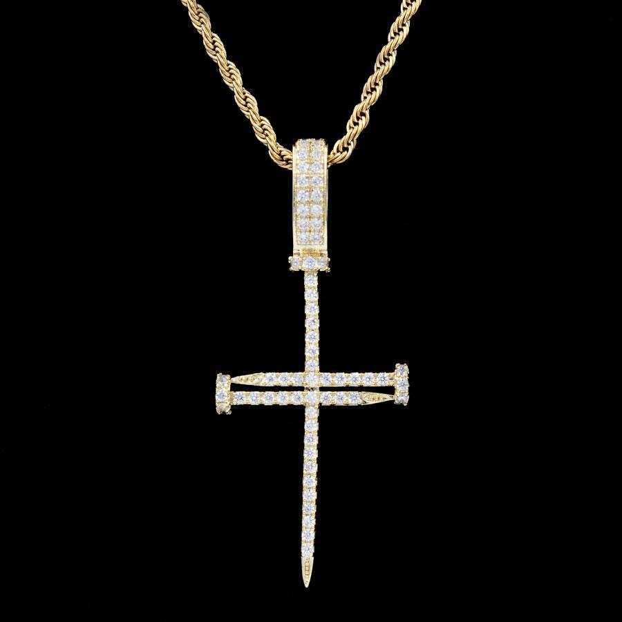 Iced Nail Cross in Yellow Gold - Image 4