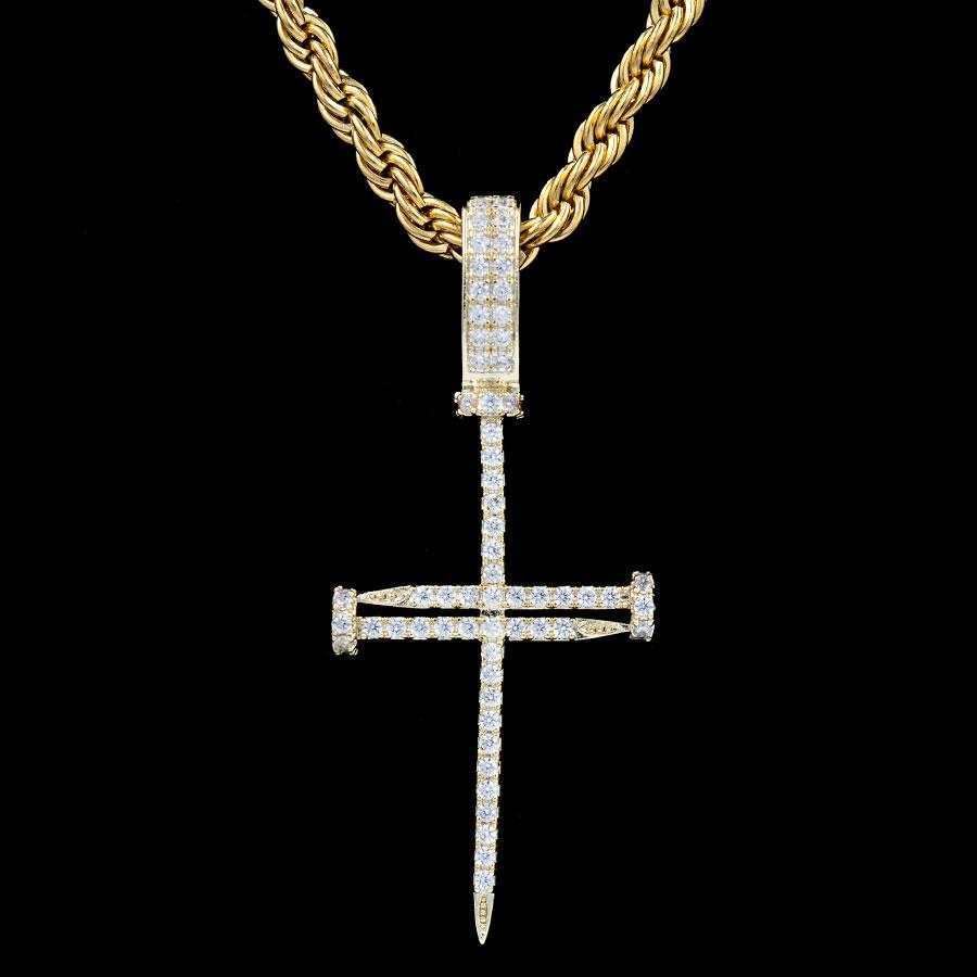 Iced Nail Cross in Yellow Gold - Image 5