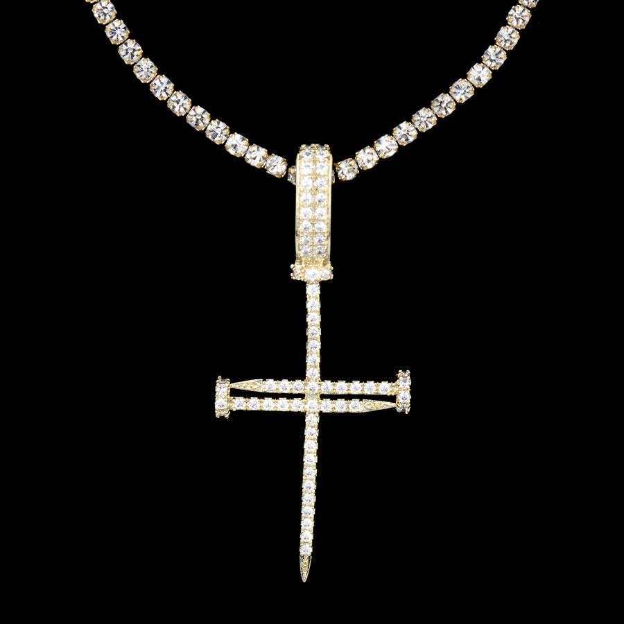 Iced Nail Cross in Yellow Gold - Image 6