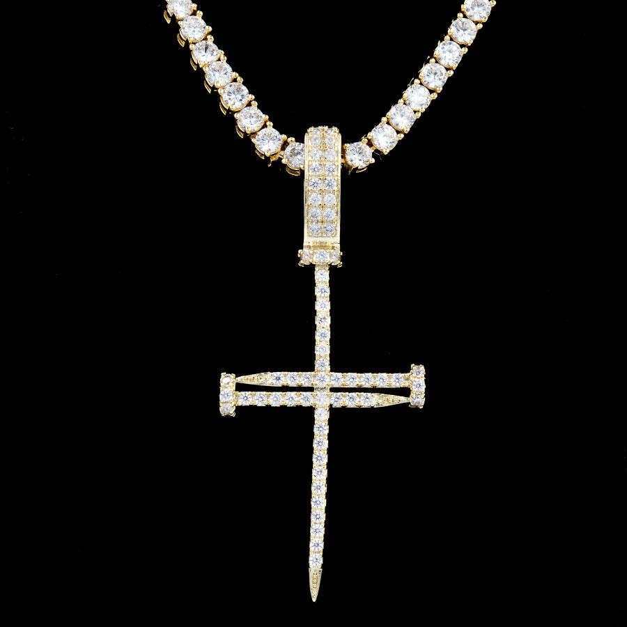 Iced Nail Cross in Yellow Gold - Image 7